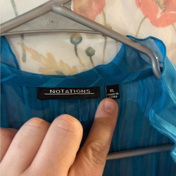 Notations Blue Ruffled Tie Front Blouse - Picture 4 of 9